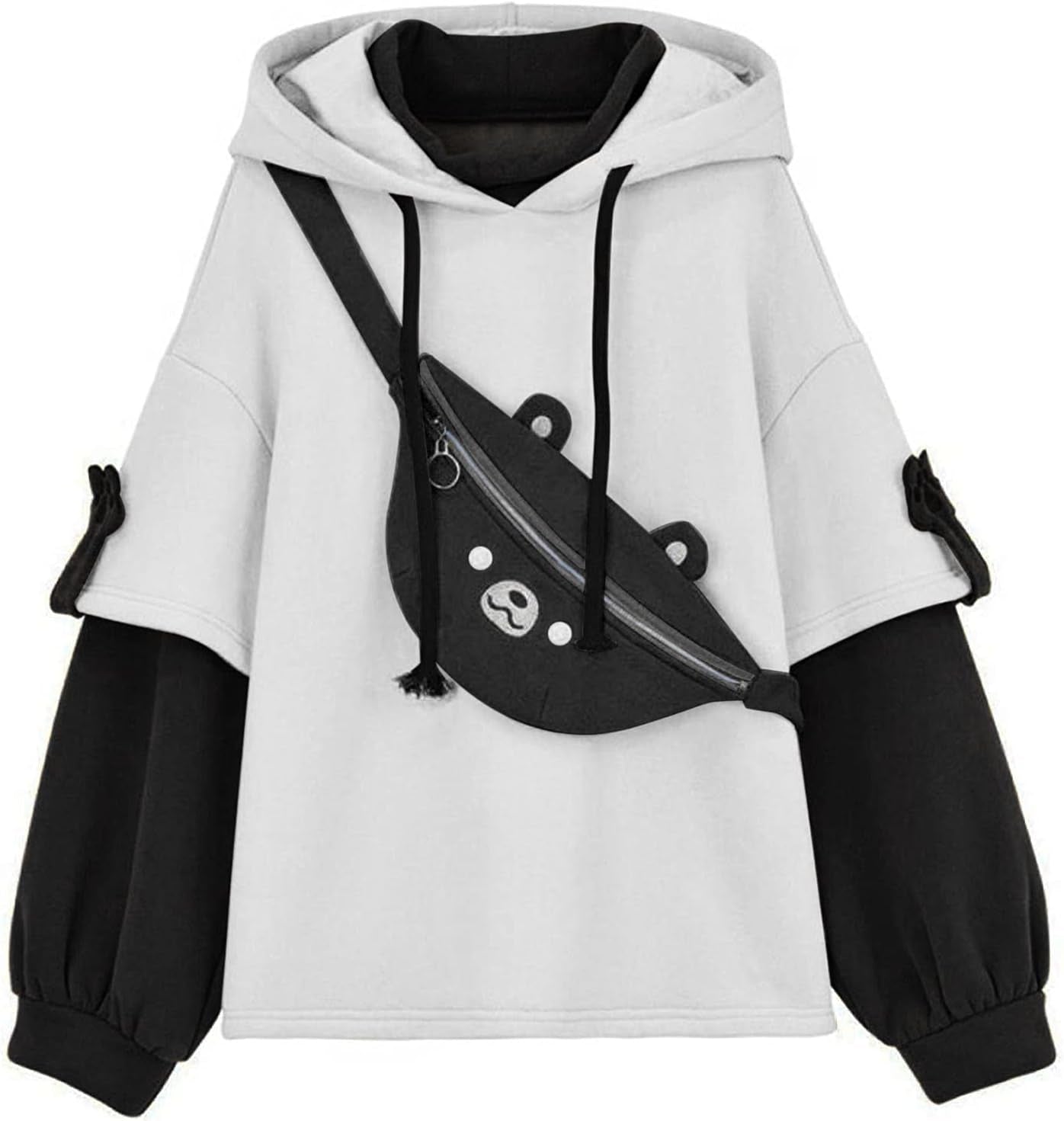 Women'S Fashion Brown Bear Hoodies, Winter plus Size Cute Comfy Color Block Long Sleeve Hooded Pullover Tops with Bag