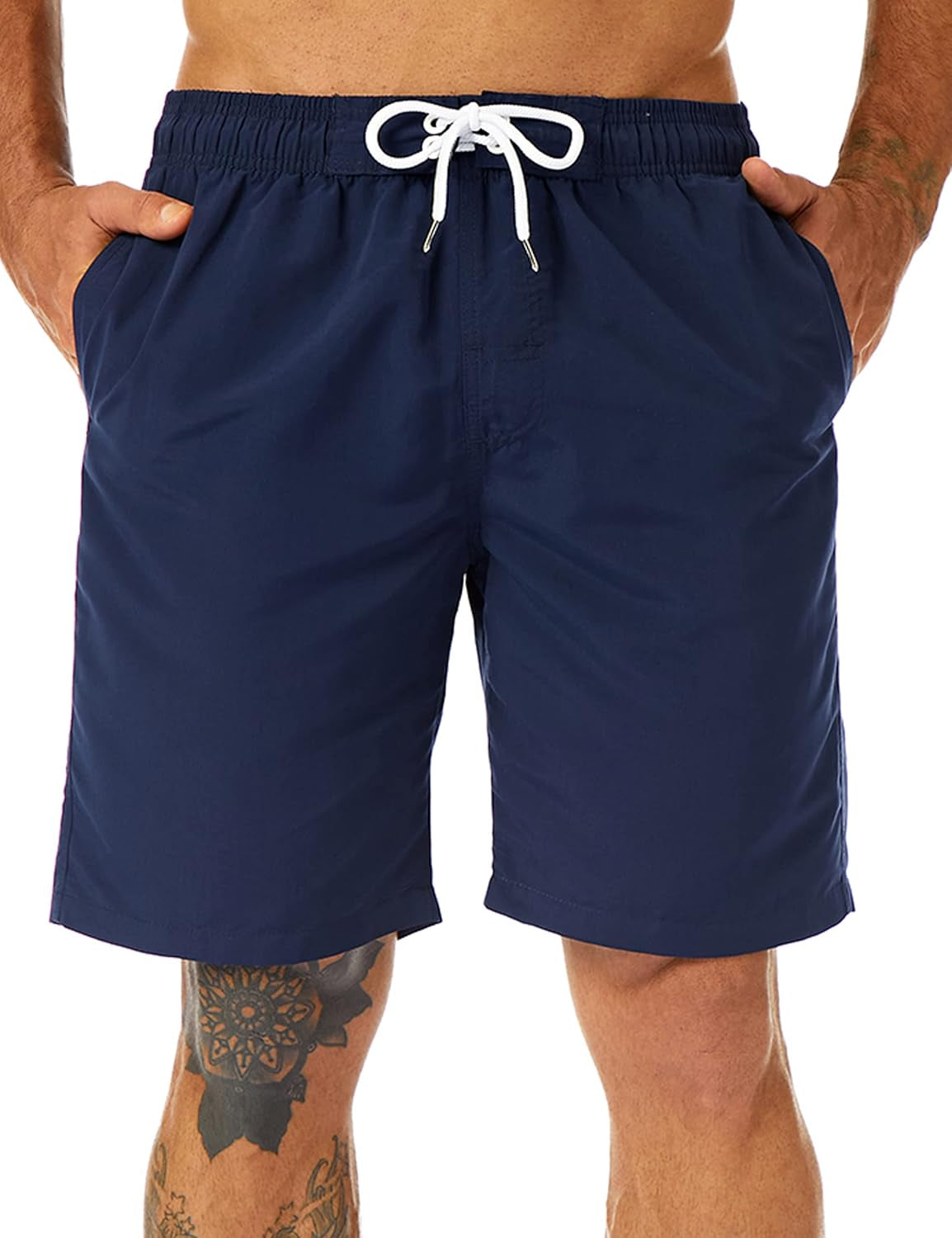 Mens Swim Trunks Long, Quick Dry Boardshorts, 9 Inches Inseam Bathing Suits with Mesh Lining