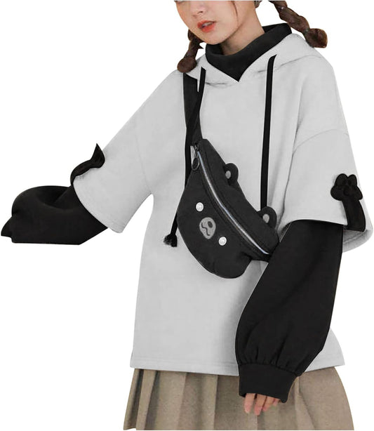 Women'S Fashion Brown Bear Hoodies, Winter plus Size Cute Comfy Color Block Long Sleeve Hooded Pullover Tops with Bag