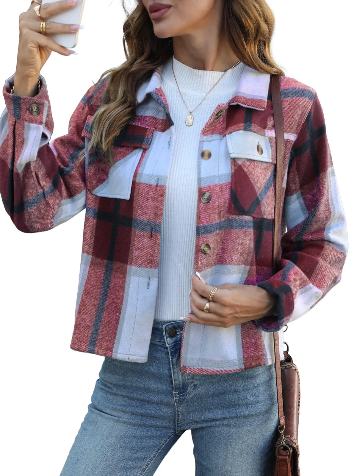 Womens Shacket Plaid Shirts Flannel Shacket Jacket Long Sleeve Button down Shirt Trendy Fall Outfits for Women Coats