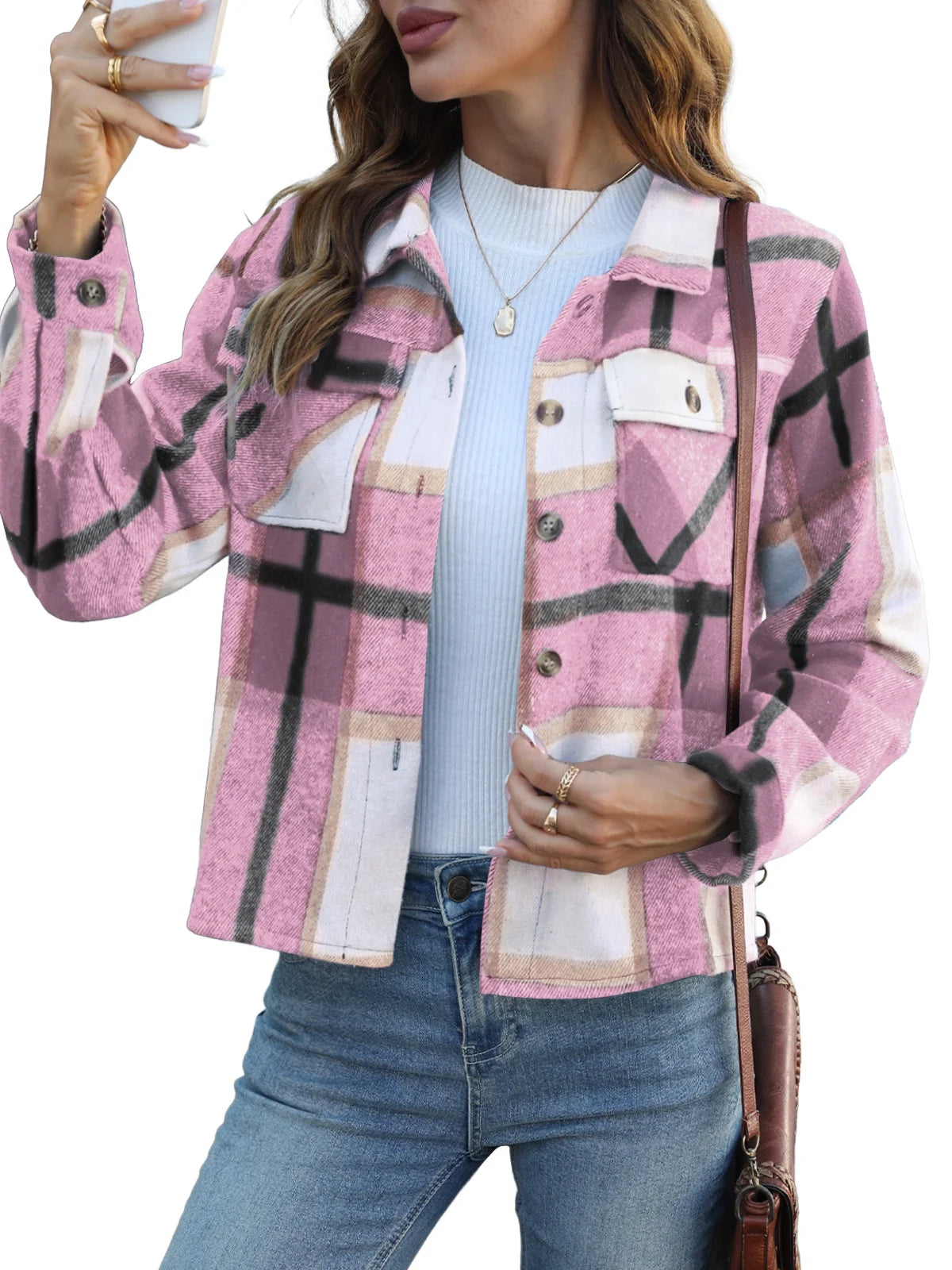 Womens Shacket Plaid Shirts Flannel Shacket Jacket Long Sleeve Button down Shirt Trendy Fall Outfits for Women Coats