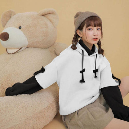 Women'S Fashion Brown Bear Hoodies, Winter plus Size Cute Comfy Color Block Long Sleeve Hooded Pullover Tops with Bag